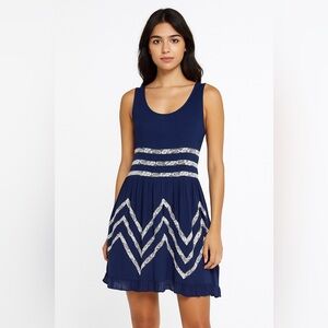 Stylish Navy and White Chevron Mini Dress